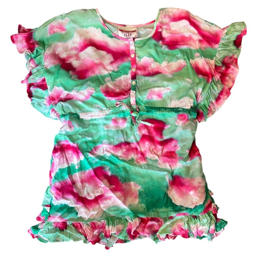 Paper Wings Novelty Tie Dye Clouds Ruffle 100% Viscose Tunic 12